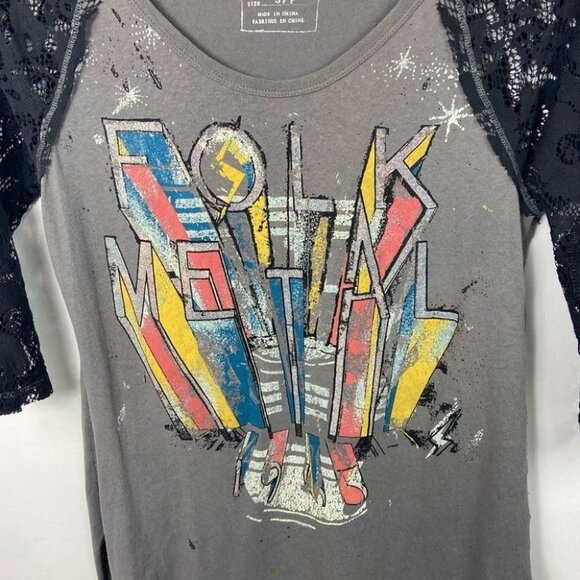 Revolve Free People Renegade Raglan Tee Metal Folk Size Small Lace Bohemian Top - Picture 6 of 16